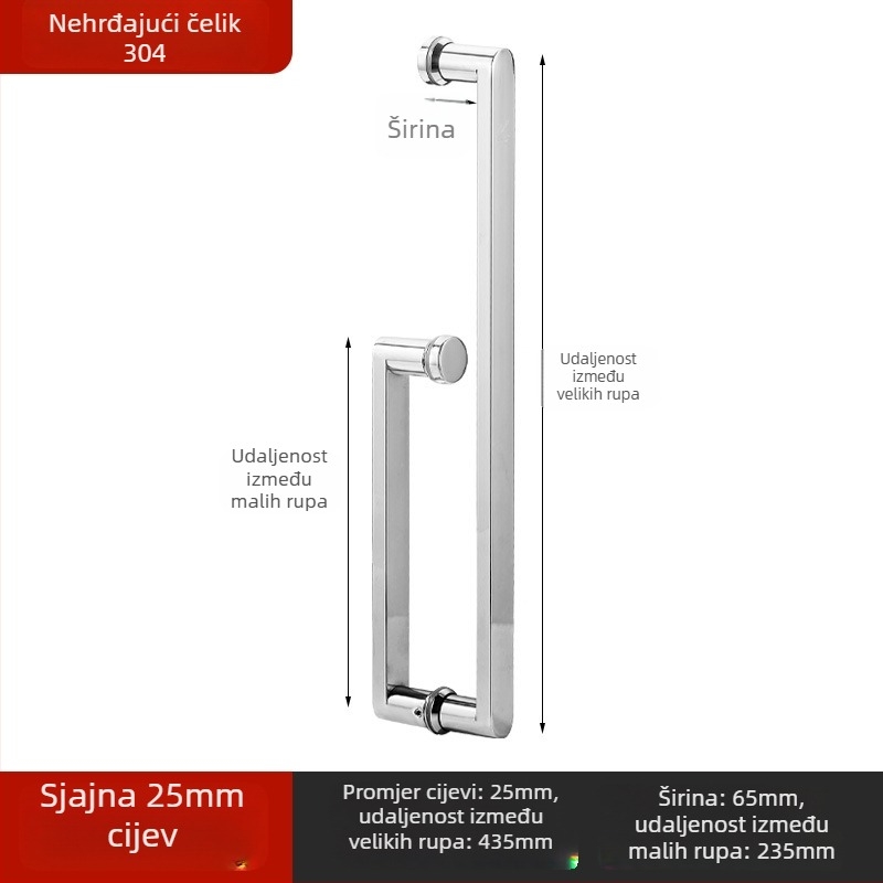 Drška od nehrđajućeg čelika za staklena vrata, integrirana, lukastog oblika, polirana površina, za klizna vrata