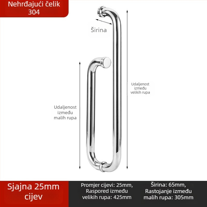 Drška od nehrđajućeg čelika za staklena vrata, integrirana, lukastog oblika, polirana površina, za klizna vrata