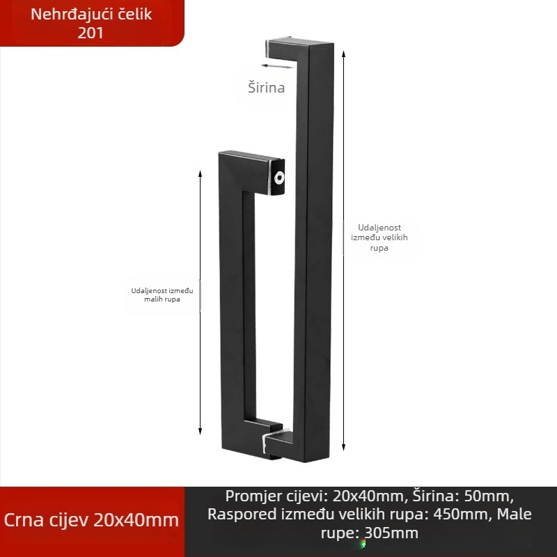 Drška od nehrđajućeg čelika za staklena vrata, integrirana, lukastog oblika, polirana površina, za klizna vrata