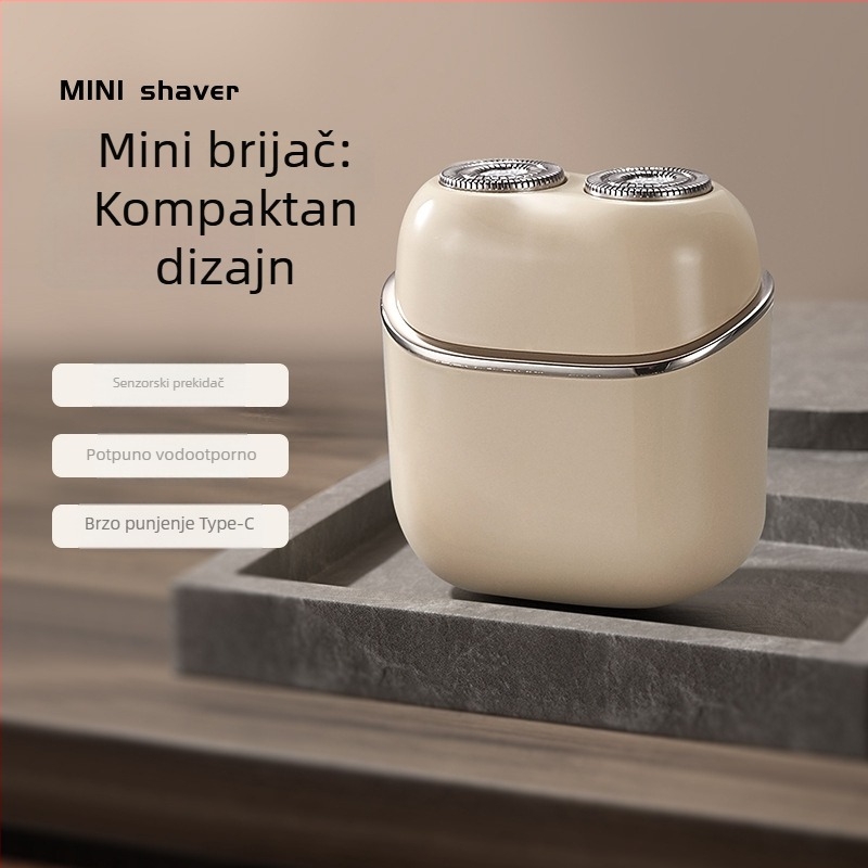 Električni brijač s rotacijskom dvostrukom glavom, vodootporan za cijelo tijelo, ugrađena 300–500 mAh baterija, do 60 minuta trajanja, vrijeme punjenja 1,5 sati
