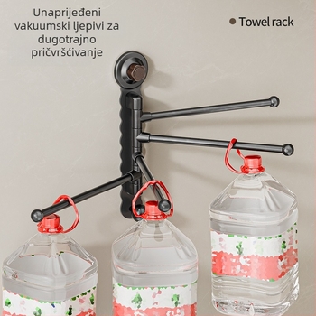 Zidni rotirajući držač za ručnike s suction cup, bez bušenja, ABS+karbonska čelika+PP, nosivost 5 kg, moderni minimalistički dizajn