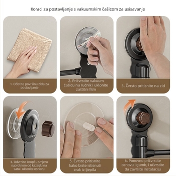 Zidni rotirajući držač za ručnike s suction cup, bez bušenja, ABS+karbonska čelika+PP, nosivost 5 kg, moderni minimalistički dizajn
