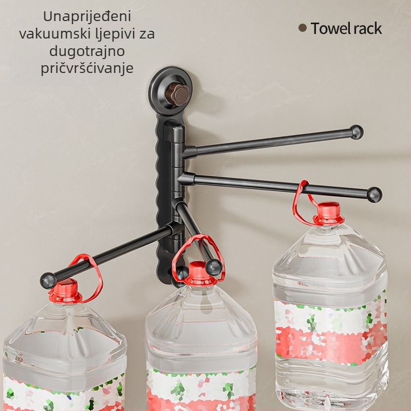 Zidni rotirajući držač za ručnike s suction cup, bez bušenja, ABS+karbonska čelika+PP, nosivost 5 kg, moderni minimalistički dizajn