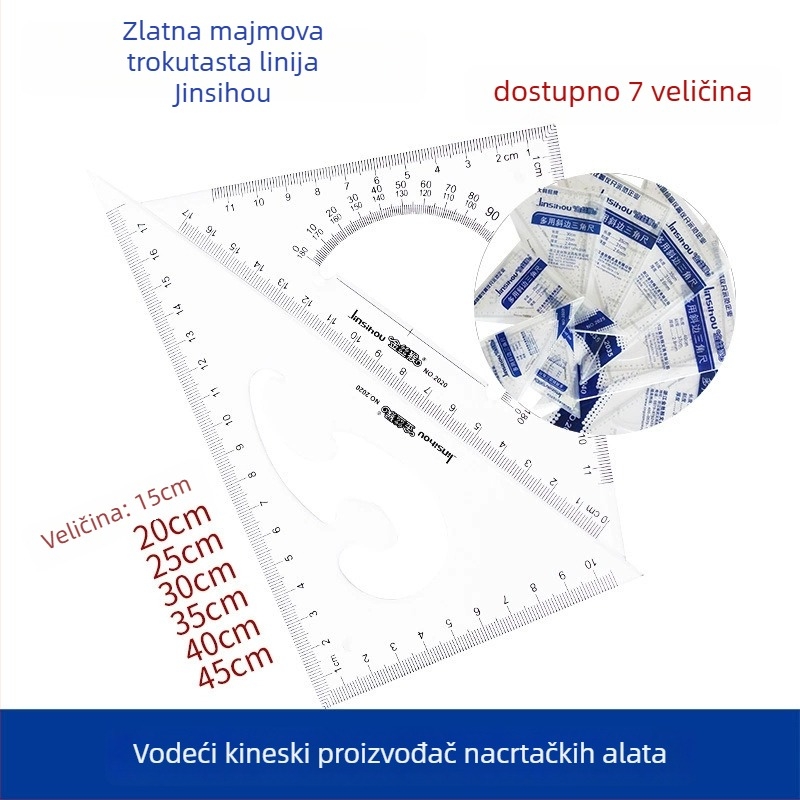 Golden Monkey plastični skup trokutastih ravnala s semi-scale oznakama (različiti modeli)