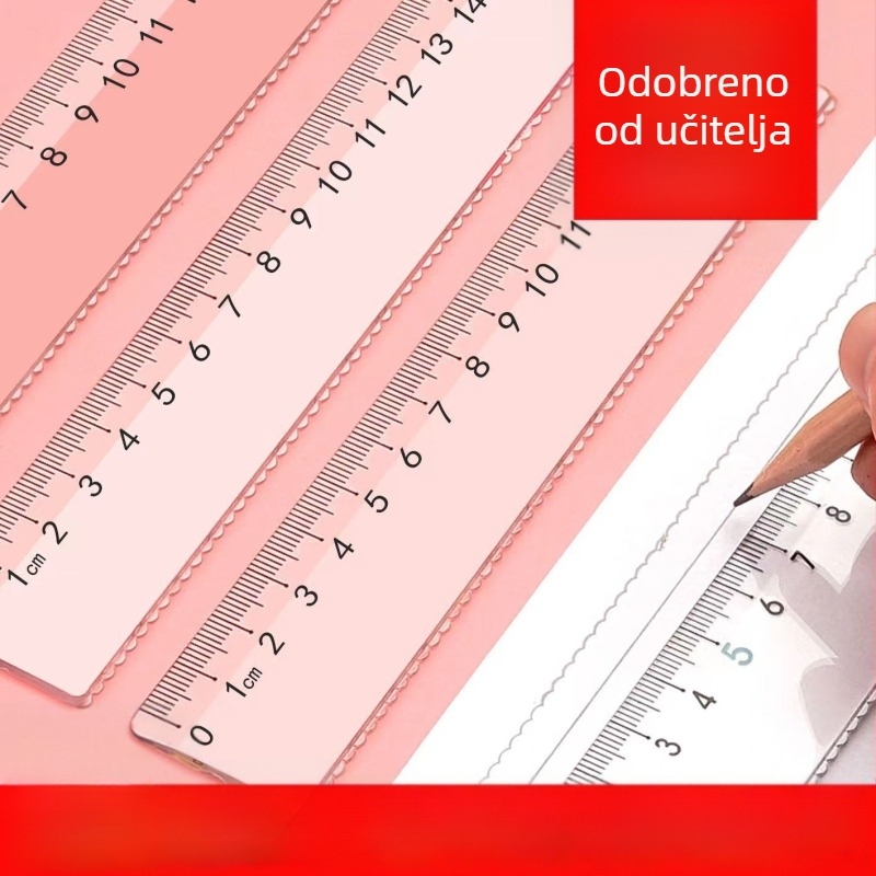 Prozirno plastično ravnalo s valovitim rubom i centimetarskom skalom za prvi razred