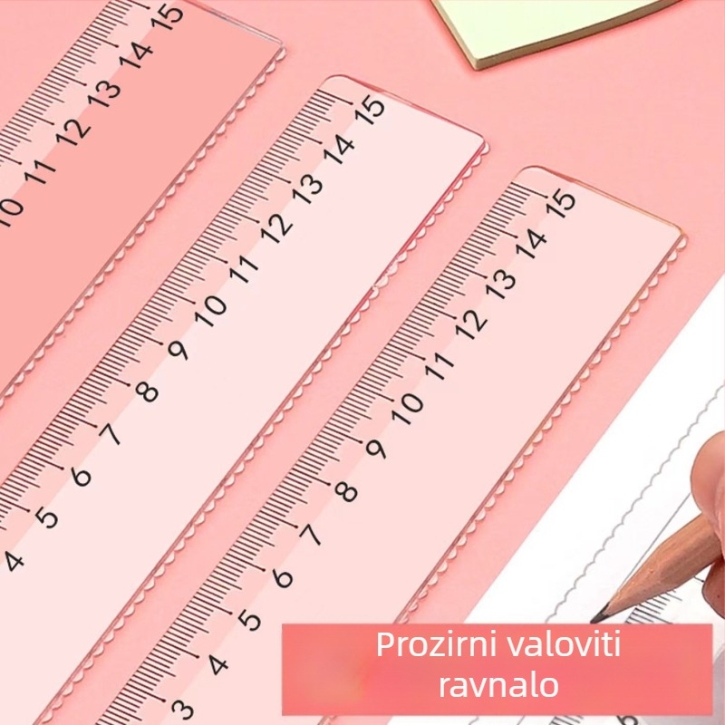 Prozirno plastično ravnalo s valovitim rubom i centimetarskom skalom za prvi razred