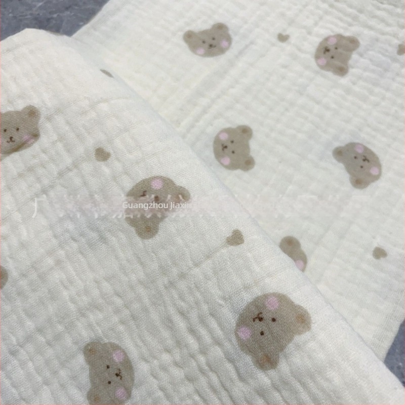 Pamuk dvostruka muslin tkanina s otiskom medvjeda za pidžame i kućnu odjeću; 100% pamuk; cilindarno bojanje; biljni otisak