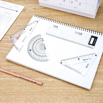 Deli 71961 Studenski ispit četverodijelni set: pravilo, kutnik, kutomjer, list odgovora, plastični