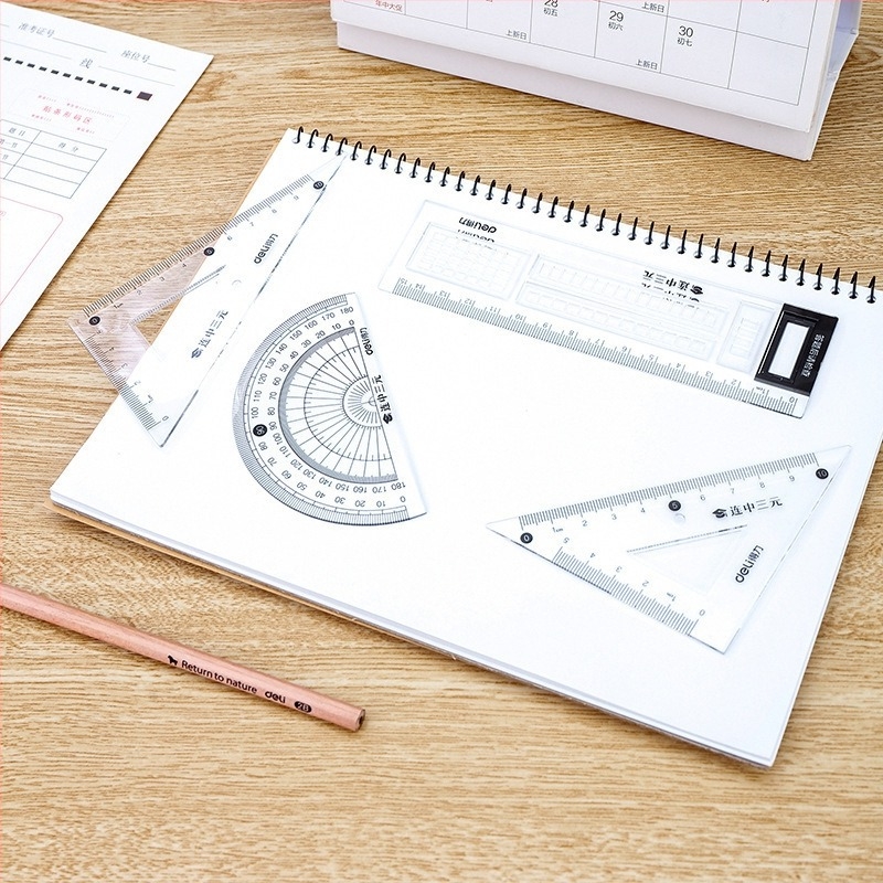 Deli 71961 Studenski ispit četverodijelni set: pravilo, kutnik, kutomjer, list odgovora, plastični