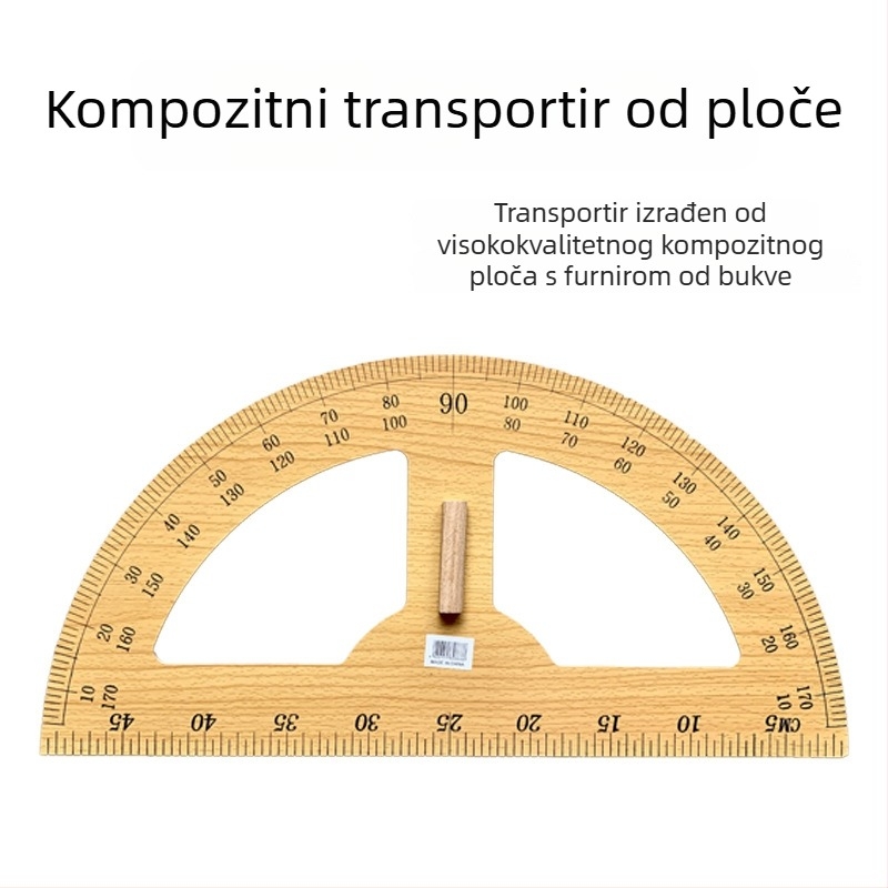 Drveni set s trokutastim pravilo, protractorom i kompasom za učenje; komponente: protractor, trokutasto pravilo, kompas; materijal: drvo; neto težina: protractor 275 g, trokutasto pravilo 530 g, kompas 225 g; pakiranje: 50 komada