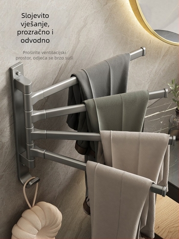 Aluminijski držač za ručnike s 5 etaža, rotirajući i sklopivi, montaža bez bušenja, nosivost 10 kg