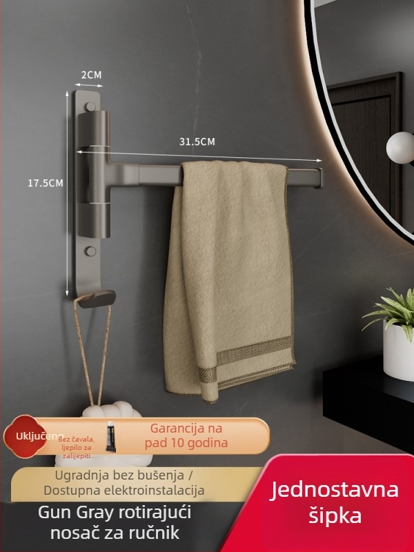 Aluminijski držač za ručnike s 5 etaža, rotirajući i sklopivi, montaža bez bušenja, nosivost 10 kg