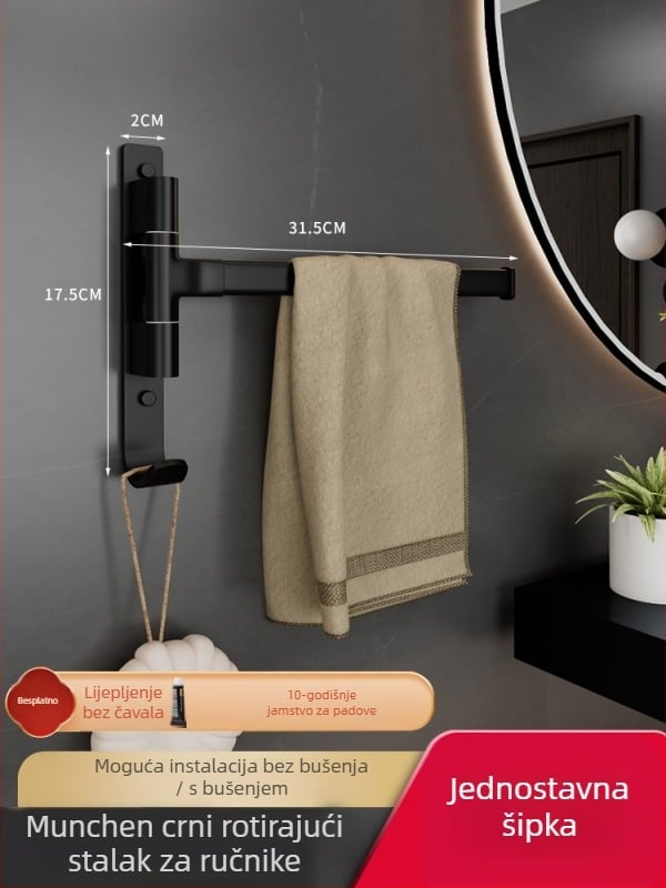 Aluminijski držač za ručnike s 5 etaža, rotirajući i sklopivi, montaža bez bušenja, nosivost 10 kg