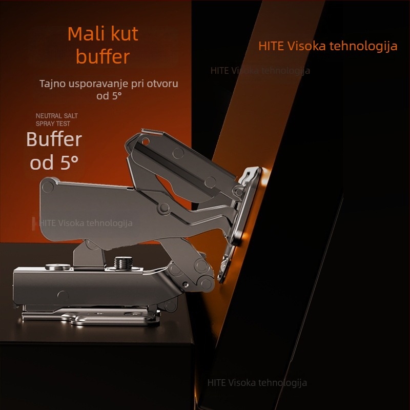 Šarka za ormar s hidraulickim damprom, široki kut 165°/180°, dvostupanjskog djelovanja, tiha operacija, hladno valjani čelik s bakrenim dnom