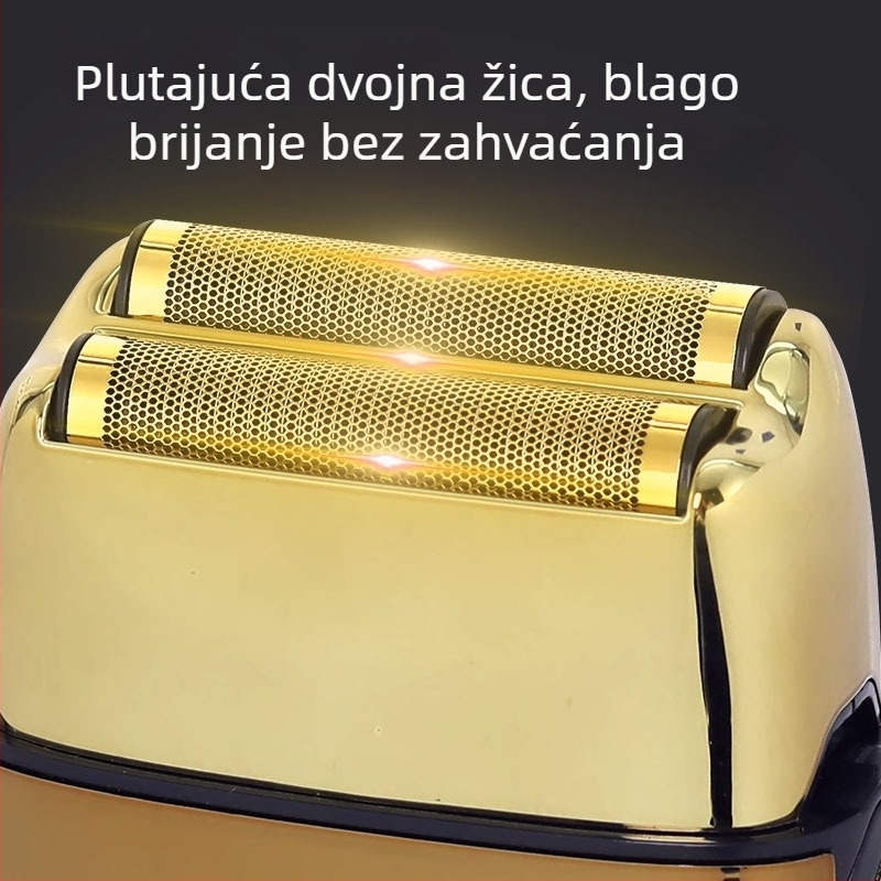 Električni brijač s dvostrukom glavom i povratnim hodom, LED zaslon, funkcija pranja cijelog tijela, ugrađena baterija 1200–2000 mAh, trajanje 60+ minuta