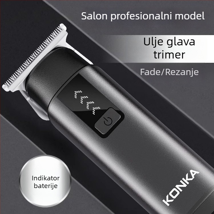 Konka mali prijenosni uređaj za šišanje kose – punjiv, bezčetkasti motor, oštrice od nehrđajućeg čelika, uklonjiva i periva glava, ugrađena baterija 300–500 mAh, radno vrijeme 1–3 sata