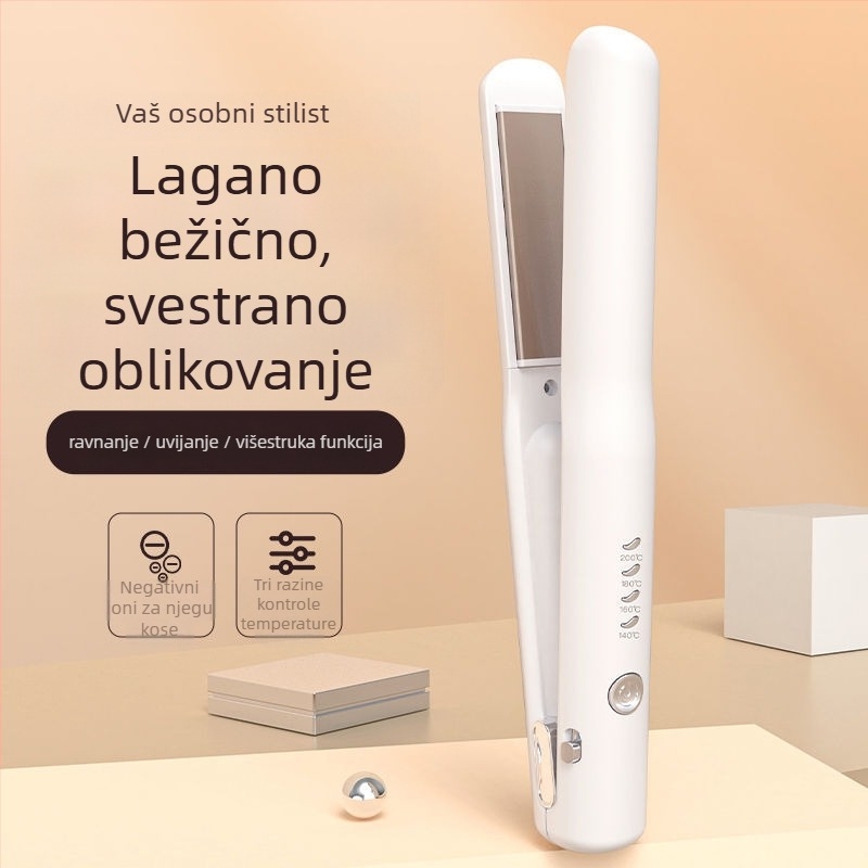 Mini bežični peglanje kose i uvijač, turmalinsko-keramičke pločice (promjer ploča 16–20 mm; 22W; 5V; bežično punjenje)