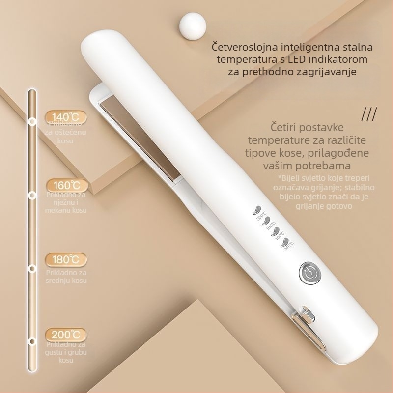 Mini bežični peglanje kose i uvijač, turmalinsko-keramičke pločice (promjer ploča 16–20 mm; 22W; 5V; bežično punjenje)