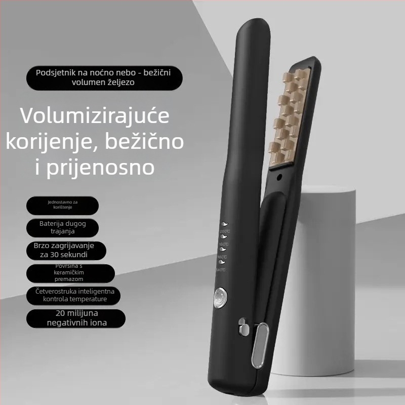 Mini bežični peglanje kose i uvijač, turmalinsko-keramičke pločice (promjer ploča 16–20 mm; 22W; 5V; bežično punjenje)