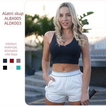 Ženski bezrukavni jogski set: top s halter vratom i šorts od najlona, s umetnim jastučićima za prsa (2025)