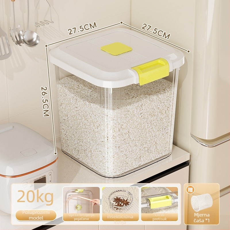 Kutija za skladištenje riže, PP plastika, kapacitet 8–9 L, zatvarač za sprječavanje vlage i insekata, pogodna za rižu, tjesteninu i žitarice