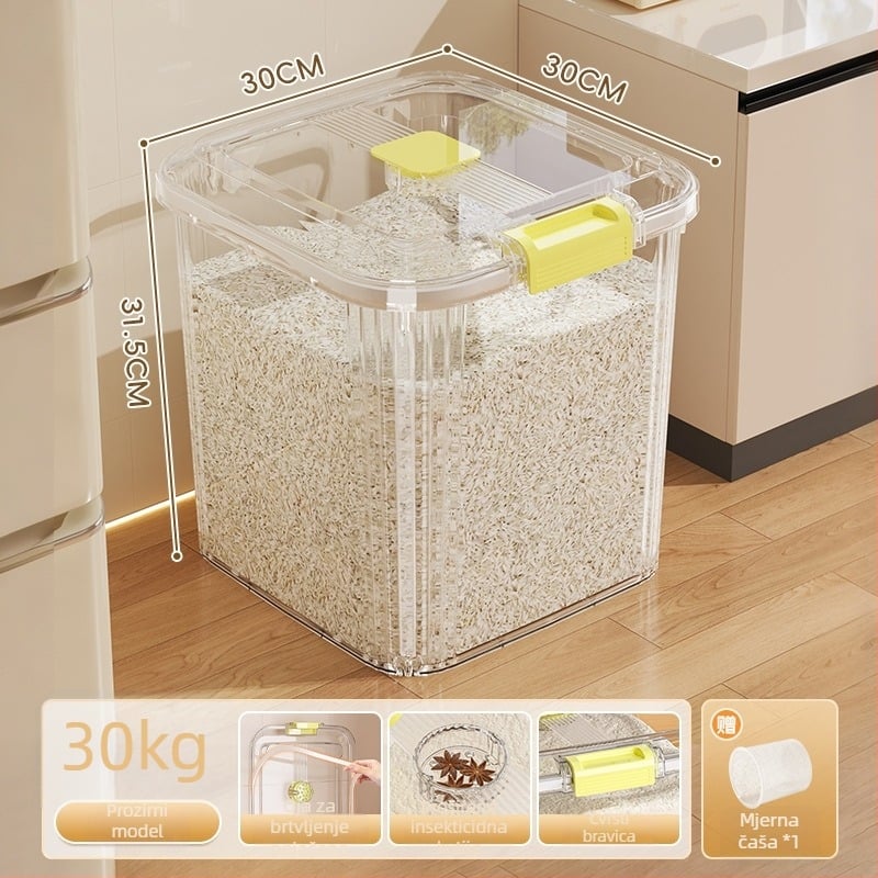 Kutija za skladištenje riže, PP plastika, kapacitet 8–9 L, zatvarač za sprječavanje vlage i insekata, pogodna za rižu, tjesteninu i žitarice