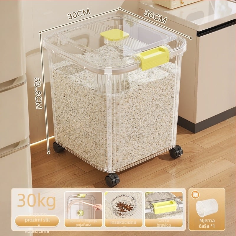 Kutija za skladištenje riže, PP plastika, kapacitet 8–9 L, zatvarač za sprječavanje vlage i insekata, pogodna za rižu, tjesteninu i žitarice