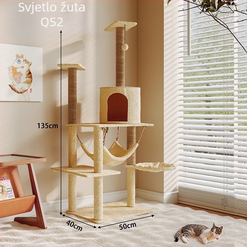 Ryuzaki drveno mačje stablo s integriranim all-in-one dizajnom, penjački toranj i gnijezdo za mačke, sladak stil