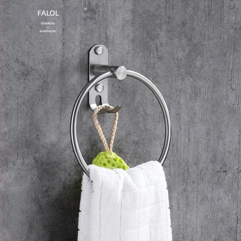 Držač ručnika s kukom i prstenom – 304 nehrđajući čelik, prirodni završni premaz, zidni montažni, nosivost 20 kg, jednoslojni, novi kineski stil