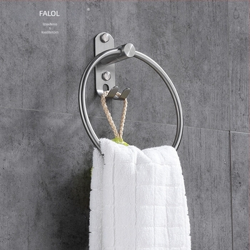 Držač ručnika s kukom i prstenom – 304 nehrđajući čelik, prirodni završni premaz, zidni montažni, nosivost 20 kg, jednoslojni, novi kineski stil