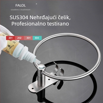 Držač ručnika s kukom i prstenom – 304 nehrđajući čelik, prirodni završni premaz, zidni montažni, nosivost 20 kg, jednoslojni, novi kineski stil