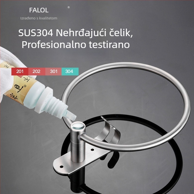 Držač ručnika s kukom i prstenom – 304 nehrđajući čelik, prirodni završni premaz, zidni montažni, nosivost 20 kg, jednoslojni, novi kineski stil