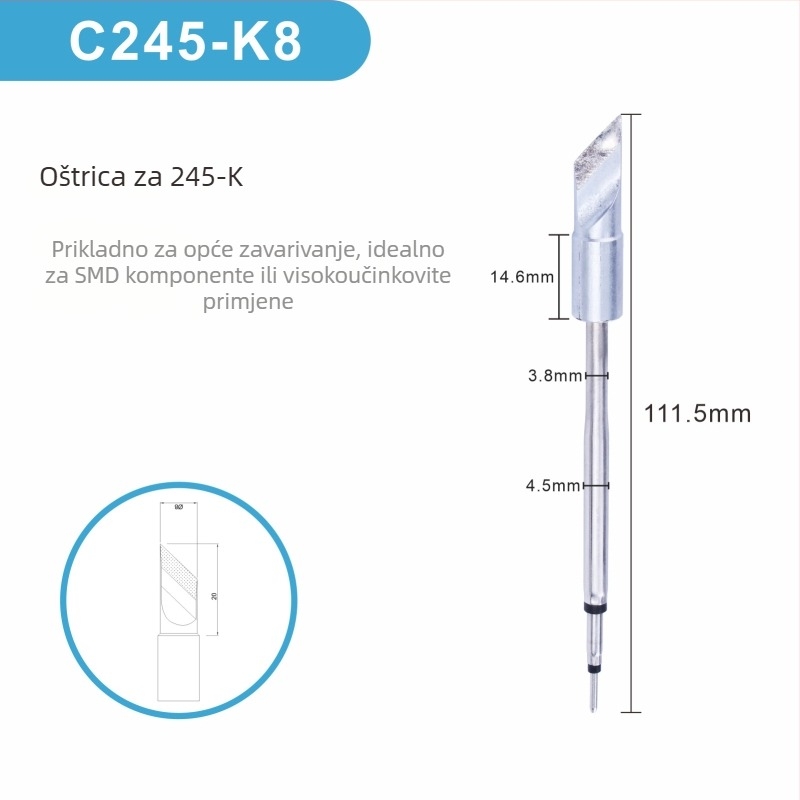C245 glava za lemljenje s integriranim grijaćim jezgrom, čist bakreni vrh, serija K Blade - KU, KF, K8, dodatak za lemilicu-stanicu