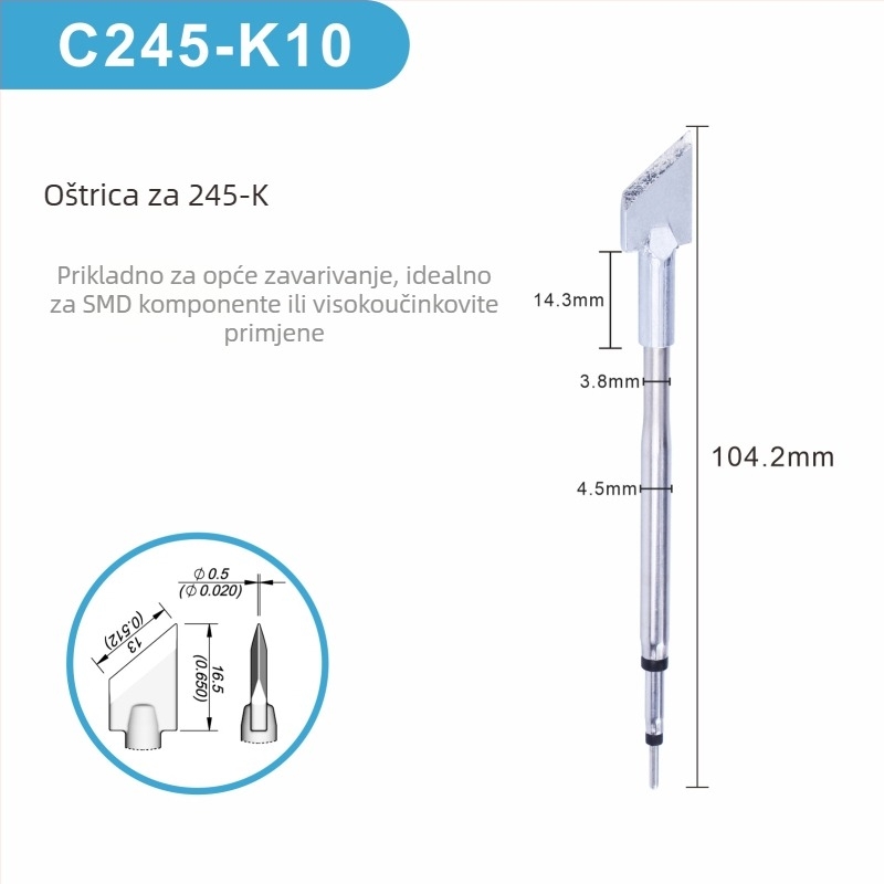 C245 glava za lemljenje s integriranim grijaćim jezgrom, čist bakreni vrh, serija K Blade - KU, KF, K8, dodatak za lemilicu-stanicu