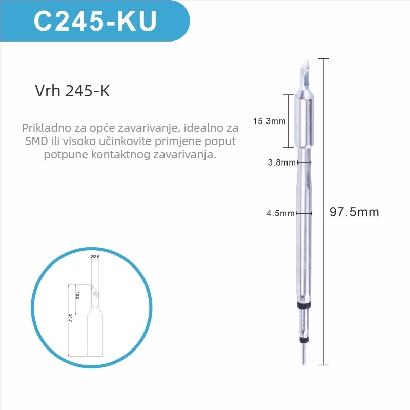 C245 glava za lemljenje s integriranim grijaćim jezgrom, čist bakreni vrh, serija K Blade - KU, KF, K8, dodatak za lemilicu-stanicu