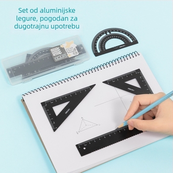 Set trokutastih pravila za osnovnu školu, metalni, personalizirano graviranje, aluminijeva zlitina, prvi i drugi razred