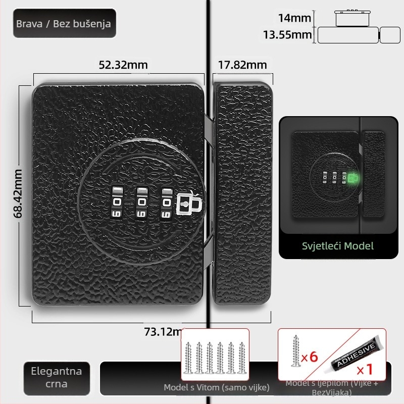 Brava za ormar bez bušenja, kombinacijska brava 83-11, cinkov legura, brenda Jiadicheng, prikladno za vrata i ladice ormara