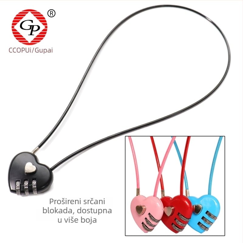 Mehanički mehanizam u obliku srca za torbe i prtljagu - cinkov legura, model 8055, debljina šipke 3 mm, razmak šipki 30 mm