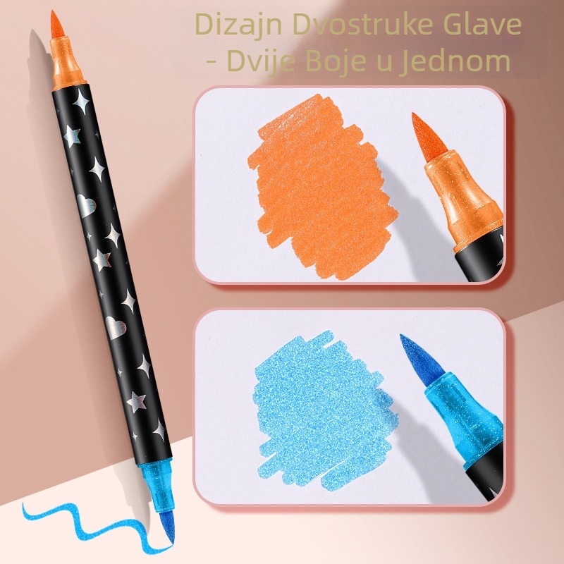 Dvostrani marker sa šljokicama set za umjetnost i grafite, kompatibilan s akvarelom