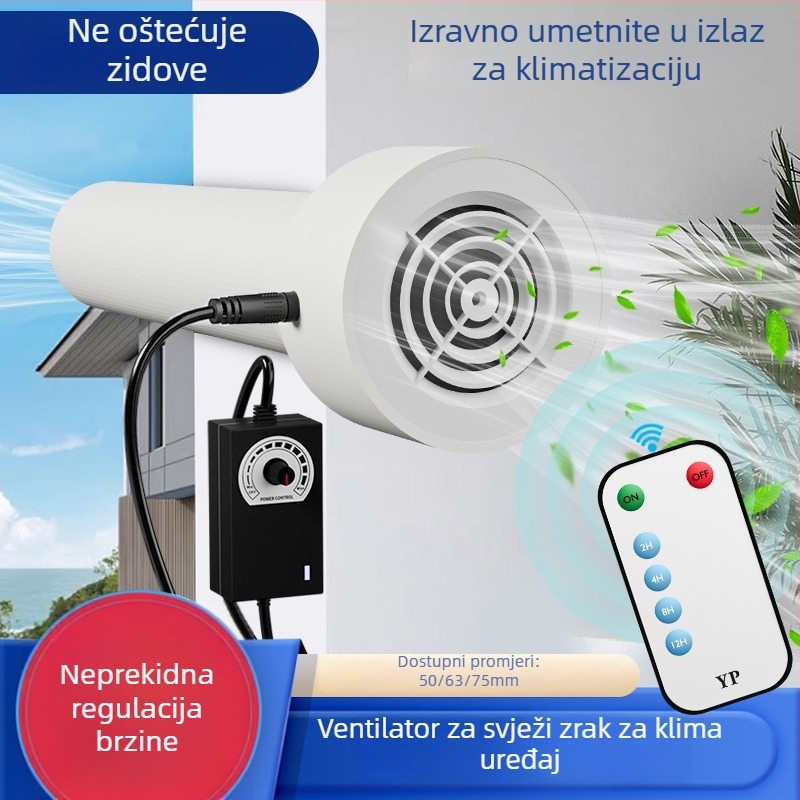 Ventilator za ispu i izmjenu zraka za spavaću sobu, 12V, 1000W, 50Hz, horizontalna ugradnja, inteligentna kontrola