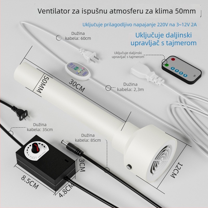 Ventilator za ispu i izmjenu zraka za spavaću sobu, 12V, 1000W, 50Hz, horizontalna ugradnja, inteligentna kontrola