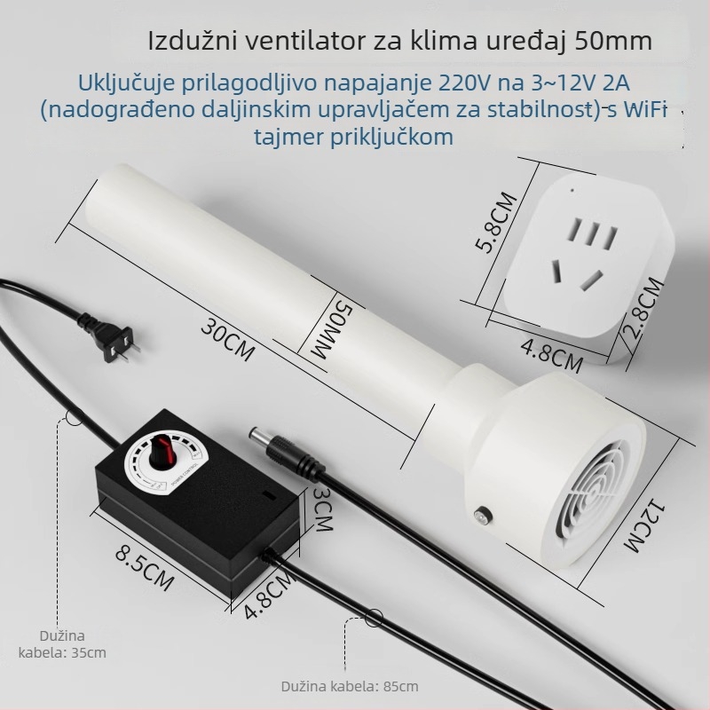Ventilator za ispu i izmjenu zraka za spavaću sobu, 12V, 1000W, 50Hz, horizontalna ugradnja, inteligentna kontrola