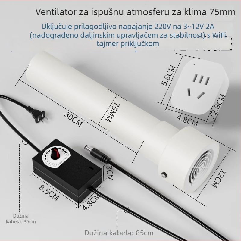 Ventilator za ispu i izmjenu zraka za spavaću sobu, 12V, 1000W, 50Hz, horizontalna ugradnja, inteligentna kontrola