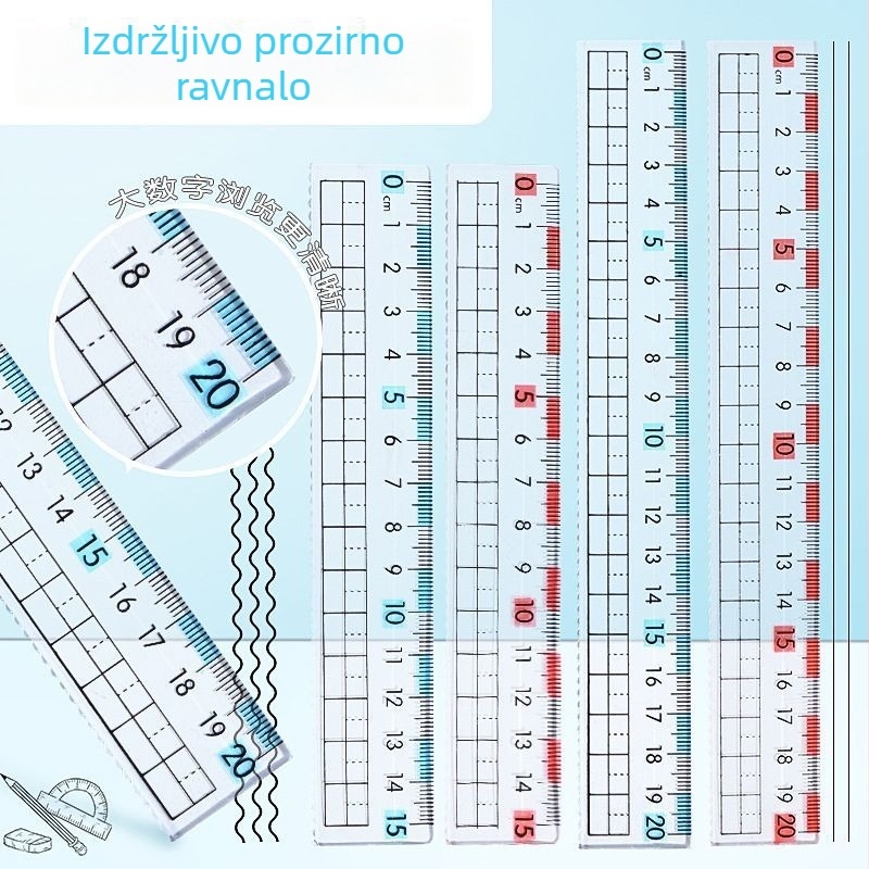 Plastično ravnalo za osnovnoškolce, višenamjensko ravnalo za crtanje linija sa valovitim rubom, za prvi razred, centimetarsko ravnalo