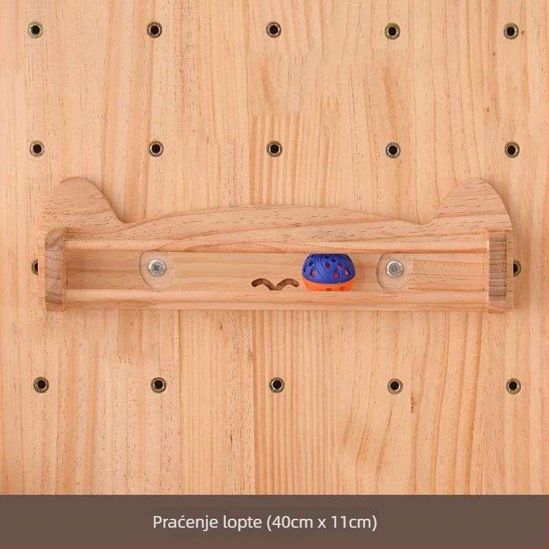 Drvena mačja zidna penjačica s integriranim skrovištem i policom, jednostavan stil, bez bušenja