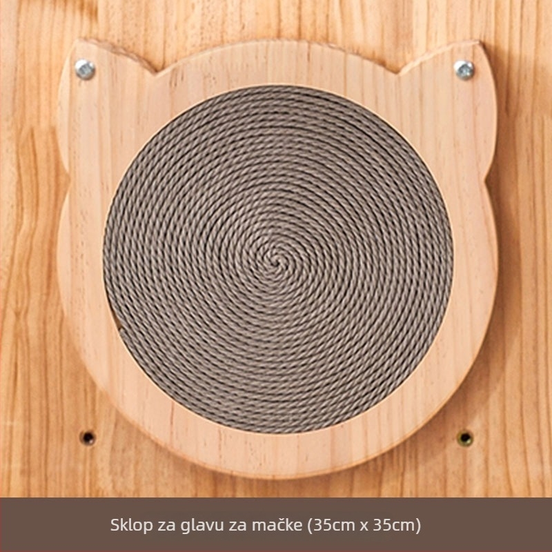 Drvena mačja zidna penjačica s integriranim skrovištem i policom, jednostavan stil, bez bušenja