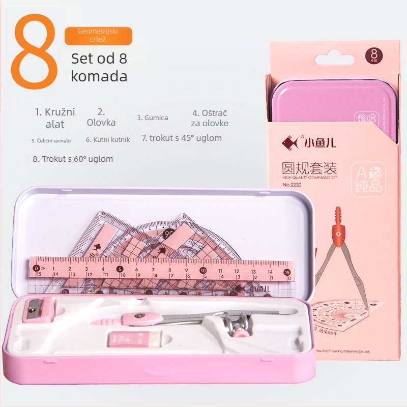 Little Fish 8-dijelni set kompasa i ravnala, plastična konstrukcija, model jy-2220-2