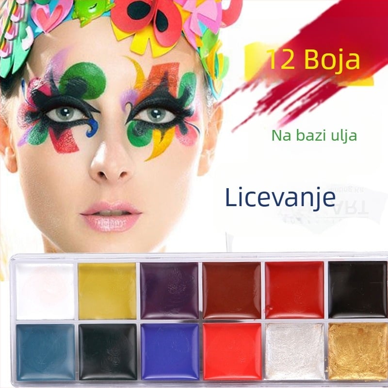 Set dječje masne boje za lice, kutija s 12 boja, za kazališne predstave i Halloween (Brand Xu Peng; Materijal: Ulje; Kapacitet: 100; Pakiranje: kutija s 12 boja; Upotreba: akvarelno slikanje)