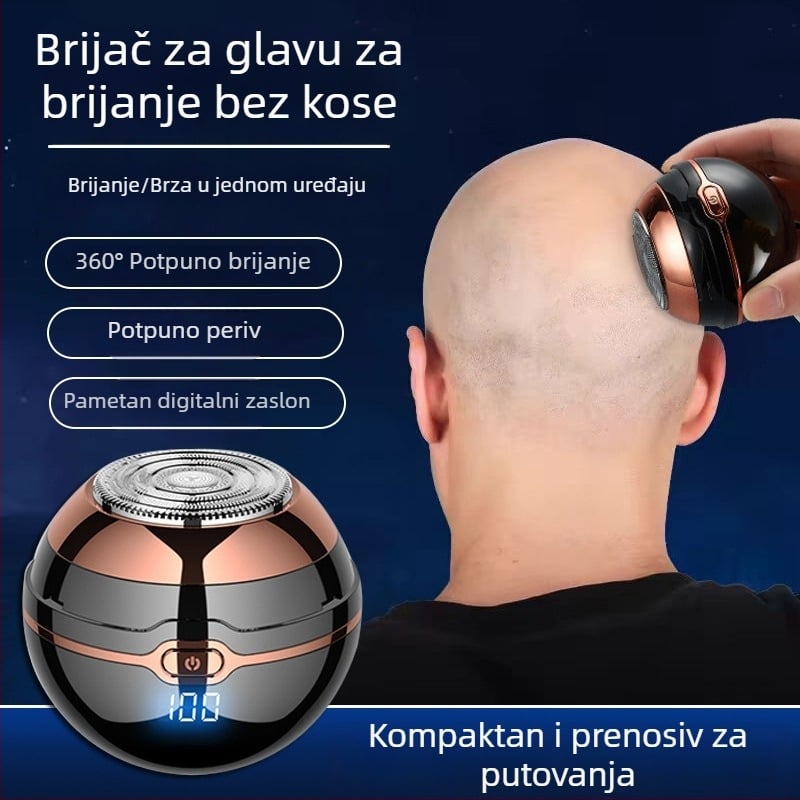 Električni brijač s rotirajućom glavom i 1 oštricom, LED zaslon, trajanje baterije više od 60 minuta, punjivi/dvostruki izvor napajanja, oštrice od nehrđajućeg čelika