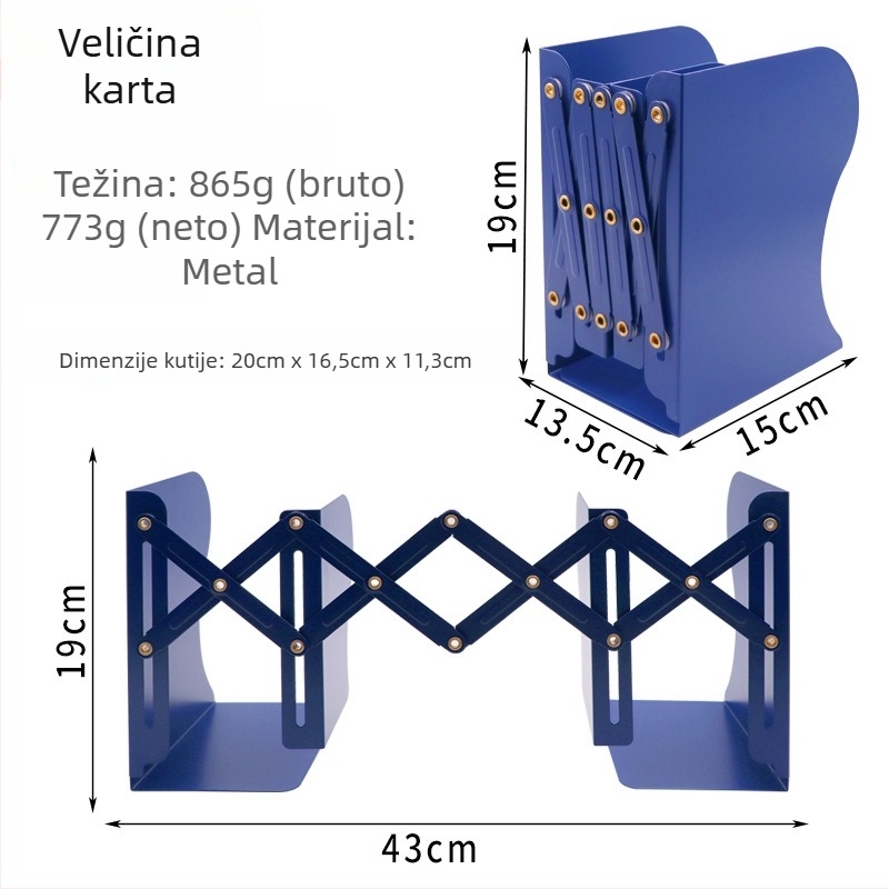 Metalni sklopivi držač za knjige J0103 – prilagodljiv, za stol, 1 kg, 24 kom./pakiranje